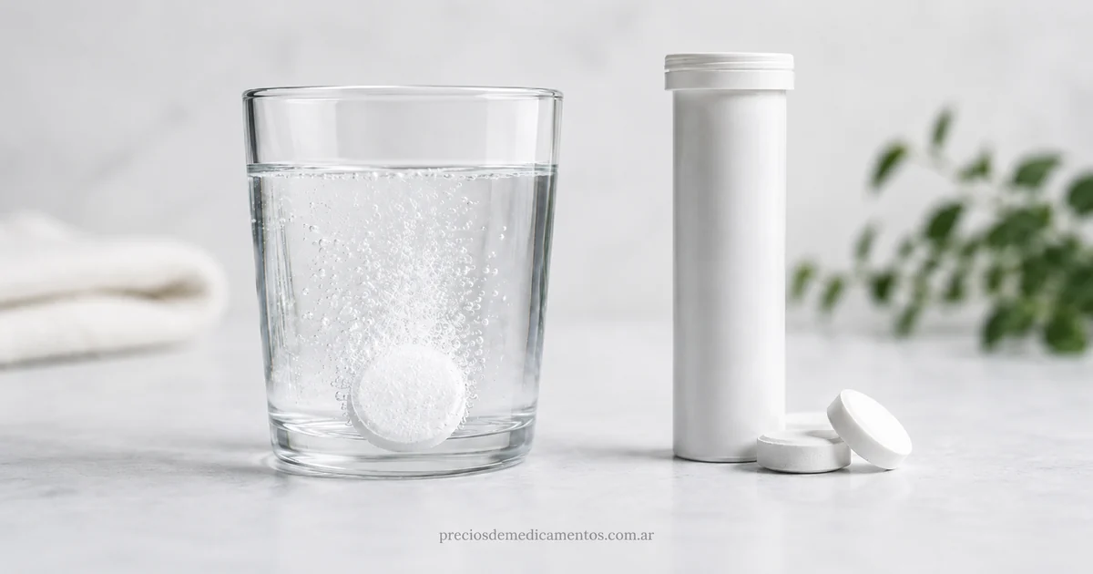 Comprimido efervescente en vaso de agua